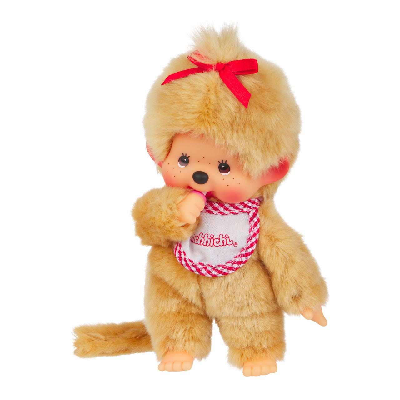 Monchhichi Beige Girl With Bib - Red/White 5146